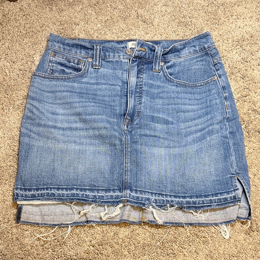Madewell Distressed Blue Denim Mini Skirt
